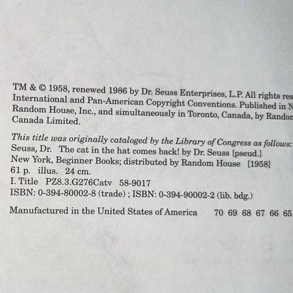 The Cat in The Hat Comes Back 1986 hardback Beginner Books - Picture 5 of 11